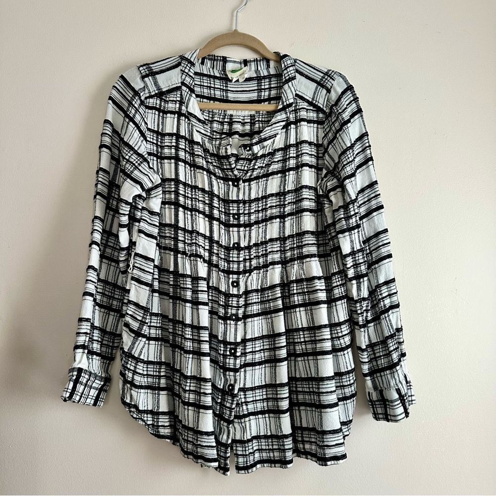 By Anthropologie • Longline Plaid Button Down‎ Shirt